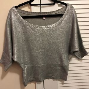 Metallic Silver Crop Sweater XL